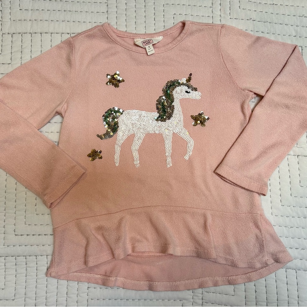 Unicorn Sequin Peplum Sweater Top 6-7